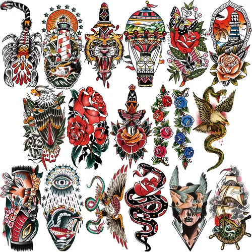 Miniatura 7 de 77 hojas de tatuajes temporales para mujeres y hombres, 17 hojas de tatuajes falsos de medio brazo, pecho y hombro, 60 hojas pequeñas para adultos