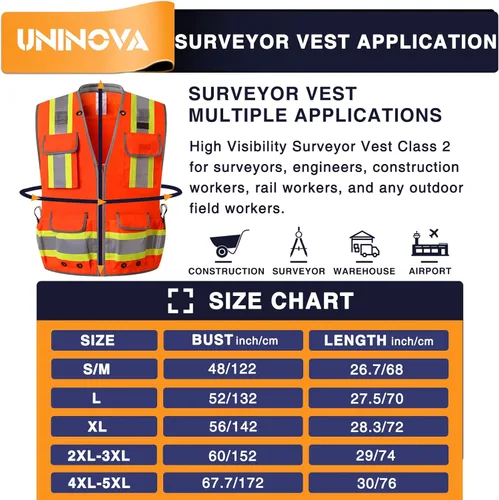 Miniatura 3 de Surveyor Safety Vest Reflective for Men,Class 2 Heavy Duty Safety Vests Reflective with Pockets and Zipper Naranja Sv55 (servicio pesado)