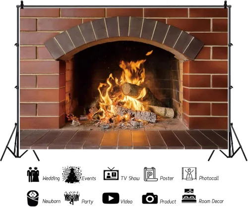 Miniatura 3 de Telón de Fondo de 1.5x0.9m de Leña Ardiendo, Fuego Ardiente, Bosques en Llamas, Chimenea Cálida, Fondo de Fotografía para Acampada, Barbacoas