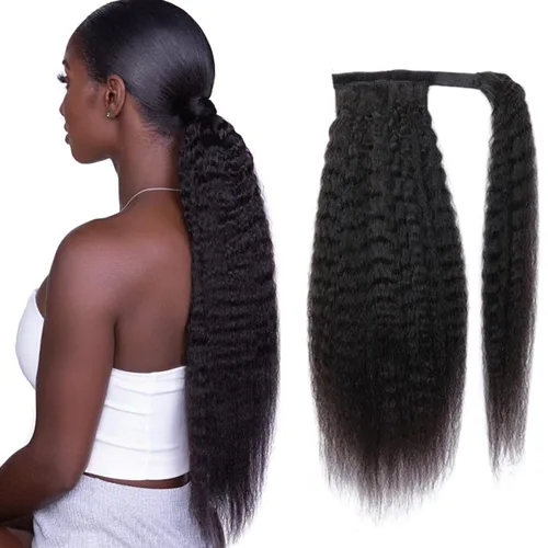 Miniatura 27 de Extensiones de pelo rizado con cordón para cola de caballo, extensiones de cabello humano para mujer con dos clips 1B# 120g/set (71cm)