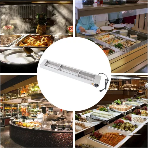 Miniatura 4 de Lámpara de calor de alimentos de 36 pulgadas, calentador de alimentos con enchufe y cadenas, temperatura ajustable de acero inoxidable plateado