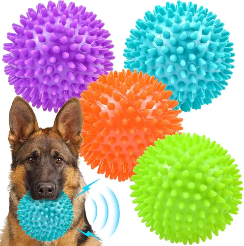 Pelotas chirriantes para perros de 4.5 pulgadas, juguetes para perros medianos y grandes, para masticadores agresivos, bola puntiaguda, juguetes