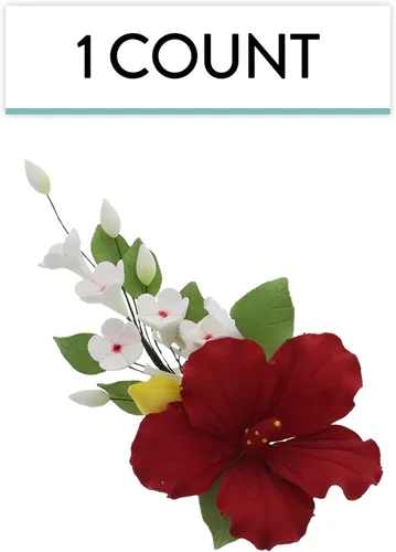 Miniatura 2 de Global Sugar Art Hibiscus Sugar Cake Flowers Spray Cake Topper Red Hawaiian Cake Flower, 1 unidad por el chef Alan Tetreault Rojo