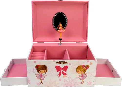 Miniatura 5 de Joyero musical recital de ballet con cajones laterales con collar de bailarina de color plateado