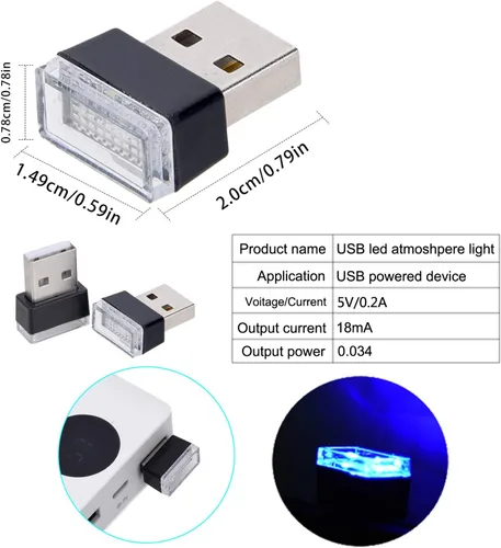 Miniatura 3 de Febrytold - 2 unidades de luces LED USB miniatura universales azules para el interior del automóvil, luces ambientales para crear una atmósfera