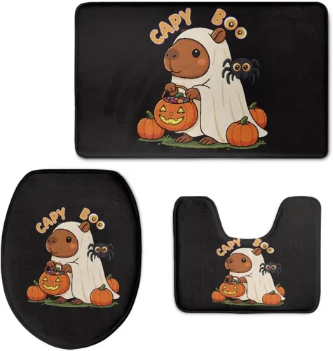 Miniatura 9 de FOR U DESIGNS Juego de tapetes de baño con moqueta, contorno y tapa, campana de lazo de Navidad, tapete decorativo suave para el hogar, dorado