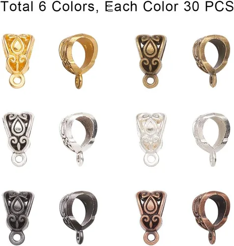 Miniatura 3 de PH PandaHall 180 dijes de cuentas de fianza, 6 colores de plata tibetana, colgantes de tubo de cuentas, eslabones espaciadores, cuentas sueltas