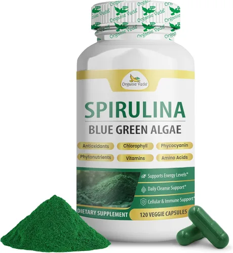 Organic Veda Cápsulas de espirulina, nutrientes densos de algas azules y verdes – El suplemento orgánico más puro de superalimento, antioxidantes y