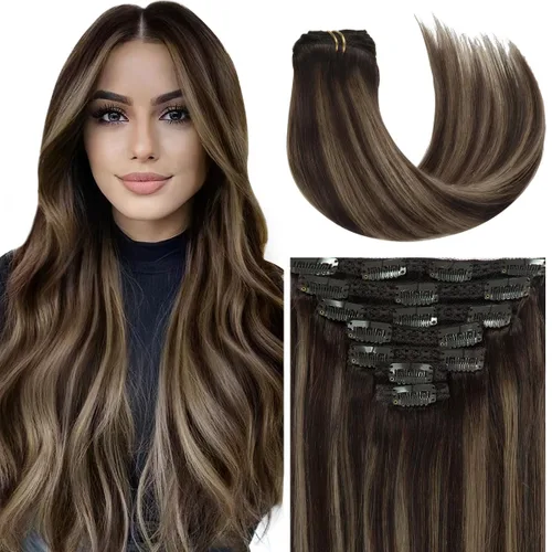 Miniatura 40 de Caliee Extensiones de cabello con pinzas de cabello humano 14 pulgadas Color 1 Negro azabache trama doble invisibles Extensiones de cabello humano