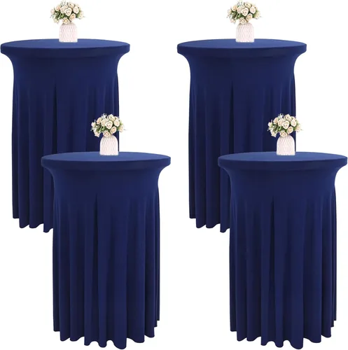 Miniatura 9 de Paquete de 4 faldas redondas de elastano de 32 x 43 pulgadas para mesa de cóctel con cortinas onduladas, mantel de cóctel elástico, mesas altas Negro