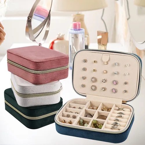 Miniatura 7 de Dajasan Estuche de viaje de joyería de terciopelo caja de joyería de viaje pequeña caja organizadora de joyas portátil para aretes pulseras anillos
