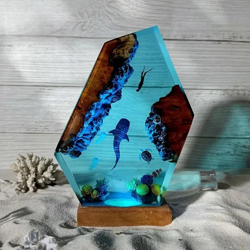 Miniatura 4 de Lámpara de Luz de Madera con Resina Epoxi Creativa del Océano, Lámpara de Océano Acuático Multicolor Hecha a Mano para Entusiastas del Buceo