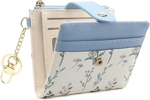 Miniatura 8 de GAEKEAO - Billetera pequeña para mujer con bloqueo RFID, delgada, de dos pliegues, de cuero floral, tarjetero con bolsillo con cremallera y ventana