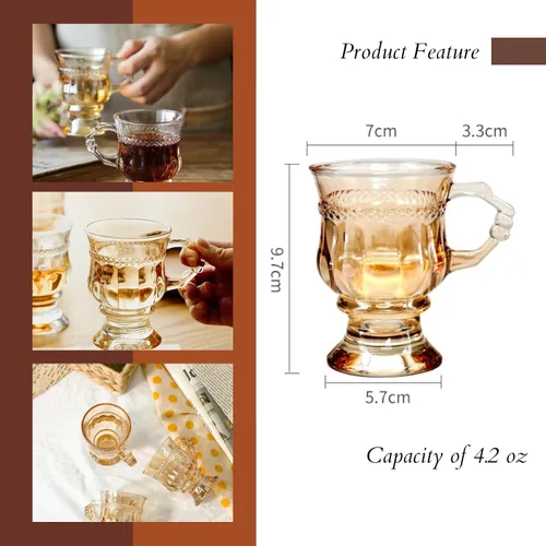 Miniatura 2 de Tazas de café irlandés, tazas de café expreso con patas de vidrio con asas, tazas transparentes para café, latte, capuchino, batido, caliente y Ámbar