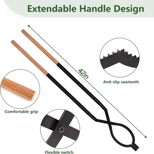 Miniatura 2 de Pinzas grandes para chimenea de 42 pulgadas con forma de tijera dentada, pinzas portátiles expandibles para hogueras al aire libre, agarrador