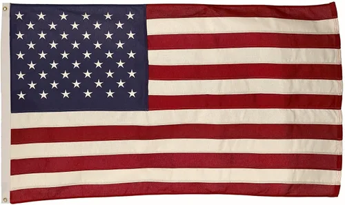 Valley Forge, Bandera estadounidense, algodón, 3 x 5 pies, 100% fabricada en Estados Unidos, rayas cosidas, estrellas bordadas, ojales de latón de