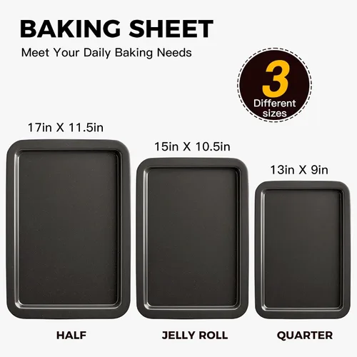 Miniatura 3 de HONGBAKE Juego de bandejas de cerámica para hornear, bandeja de galletas para horno, juegos de utensilios para hornear con agarres más anchos