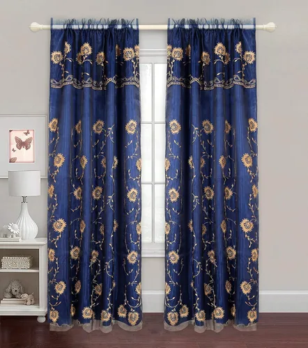 Miniatura 3 de UNIWARE Cortina de ventana de 54 x 84 pulgadas, flores bordadas (blanco/rojo)