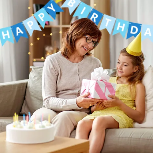 Miniatura 5 de Cartel azul de feliz cumpleaños, pancarta de feliz cumpleaños, guirnalda para baby shower, revelación de género, suministros de fiesta para niños