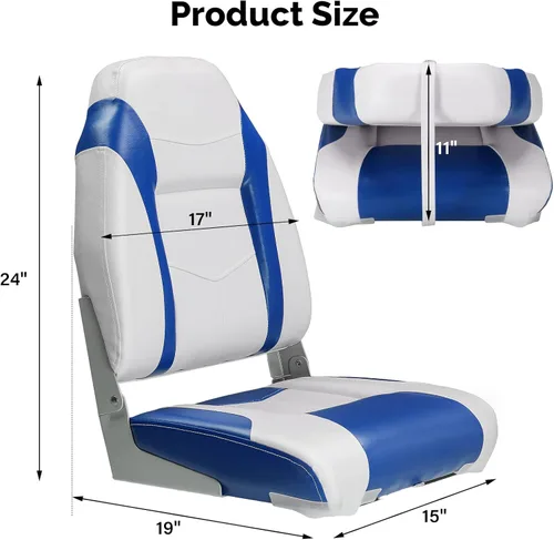 Miniatura 9 de PEXMOR Asientos de barco, respaldo bajo/alto, plegables, impermeables, asiento de capitán, 2 paquetes (respaldo alto, azul y blanco)