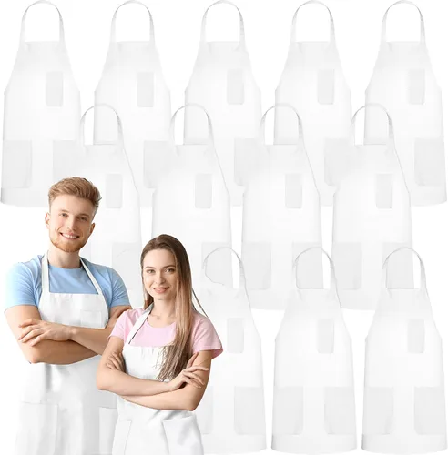 Miniatura 24 de GREEN LIFESTYLE Paquete de 2 delantales de chef con bolsillos, delantales de parrilla para hombres, delantal de cocina impermeable para barbacoa