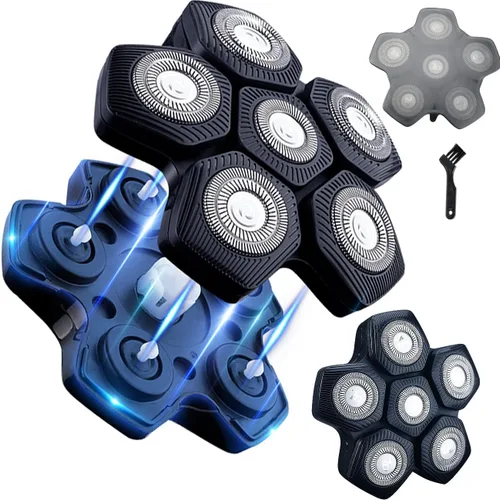 Miniatura 10 de Cabezal de repuesto para afeitadora de cabeza de 7 cuchillas, cabeza de cuchilla de repuesto universal para hombres (7D plateado)