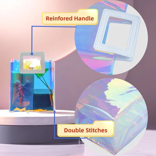 Miniatura 4 de Caleihd 12 bolsas de regalo holográficas transparentes con papel de seda, 7.9 x 7.1 x 3.9 pulgadas con asas, bolsas de golosinas, para Navidad