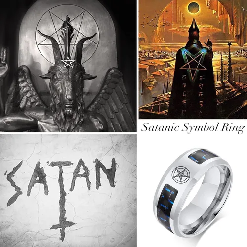 Miniatura 2 de Iglesia de Satanás Joyería Leviatán Cruz Satánica Símbolo Anillo Acero Inoxidable Fibra de Carbono Incrustación Banda para Hombres