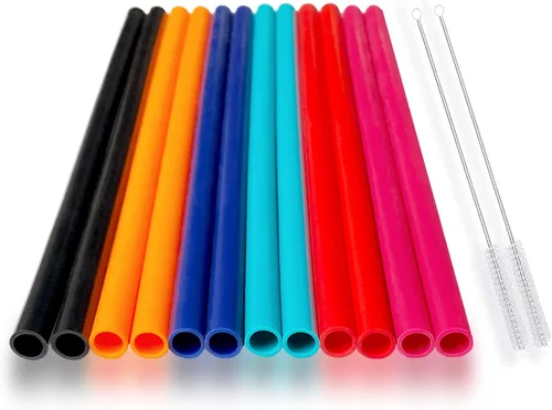 12 popotes de silicona ecológicos con 2 cepillos de limpieza, popotes de silicona reutilizables, para vasos de 30 onzas y 20 onzas, Yeti, Ozark,