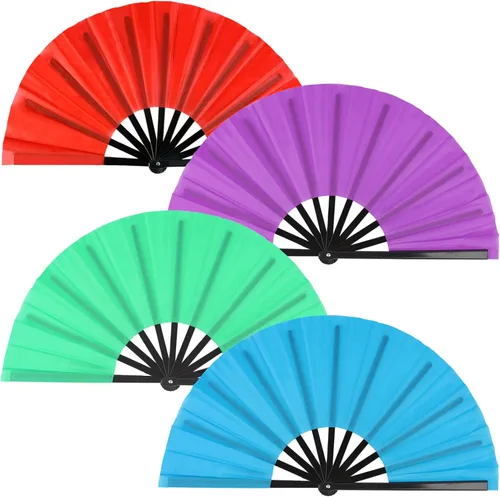 Miniatura 11 de Paquete de 4 ventiladores de mano plegables grandes, ventiladores plegables de mano de plástico, ventiladores chinos de Kung Fu plegables para Negro