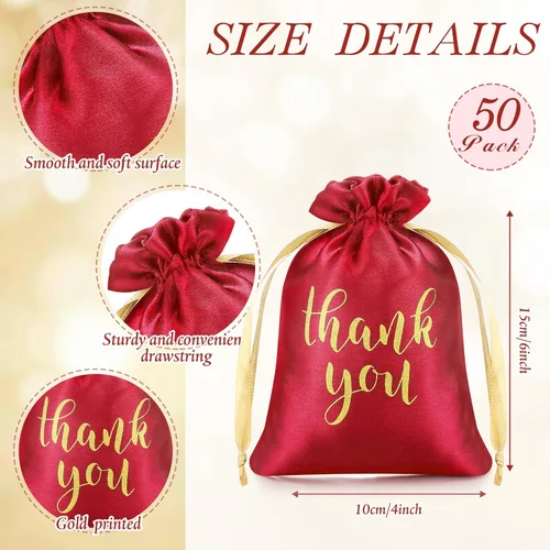 Miniatura 2 de Sieral 50 Piezas Bolsas de Regalo de Satén de Agradecimiento con Cordón Bolsas de Joyería Dulces para Mujeres Navidad Boda Baby Shower Cumpleaños