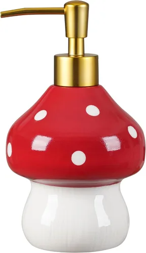 Miniatura 11 de RQYIXI Dispensador de jabón de cerámica de mariquita de 17 onzas con bomba de ABS, dispensador de jabón líquido recargable para loción, gel de baño