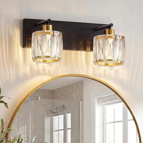 Miniatura 29 de VOLISUN Luces de tocador de cristal – 4 luces modernas de acero inoxidable para baño sobre espejo, acabado cromado – Certificado UL