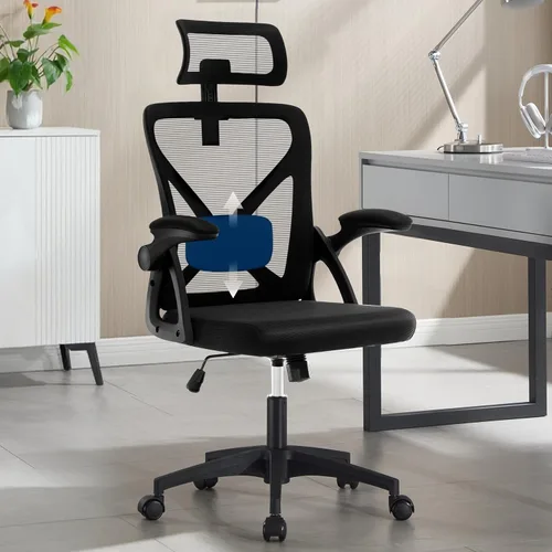 Miniatura 2 de Silla de oficina, silla de escritorio ergonómica con soporte lumbar ajustable, silla de computadora de malla de 400 libras, respaldo alto con Negro