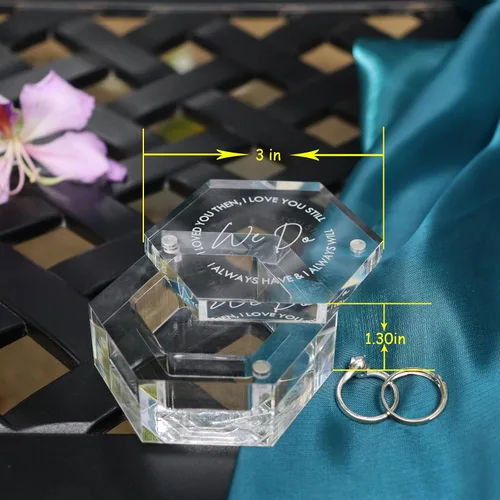 Miniatura 5 de Cajas grabadas para anillos de boda para ceremonia, caja de acrílico para compromiso de propuesta de boda (Hexágono D)