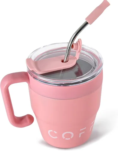 Miniatura 10 de CHLJAR Taza de café aislada con asa, bonita taza de viaje de 14 onzas, taza de café de acero inoxidable al vacío para mantener las bebidas calientes
