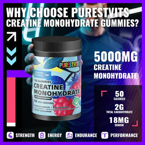 Miniatura 2 de Gomitas de creatina certificada por NSF 0.18 oz – Gomitas de monohidrato de creatina – Energía preentrenamiento y apoyo del crecimiento muscular