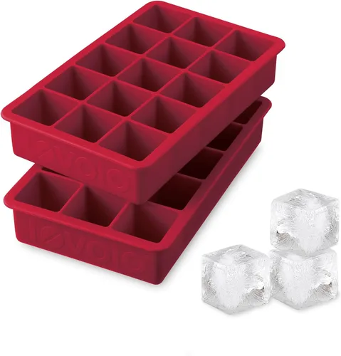 Tovolo Bandeja de silicona para cubitos de hielo, color rojo cayena, paquete de 2 moldes para bandejas de hielo sin BPA para bebidas de café,