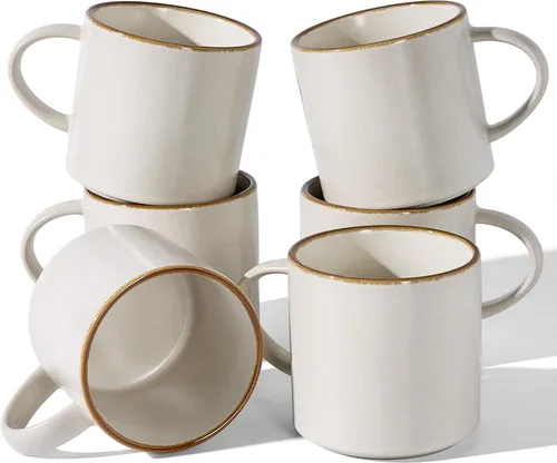 Miniatura 15 de famiware Juego de 6 tazas de café Nebula de 14 onzas, juego de tazas de cerámica con asa para café con leche, té, leche, capuchino, cacao, negro mate
