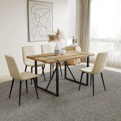 Miniatura 18 de YYQ Juego de mesa de comedor para 4, mesa de cocina de madera de 59 pulgadas y sillas para 4, moderno juego de mesa de comedor de 5 piezas con 4