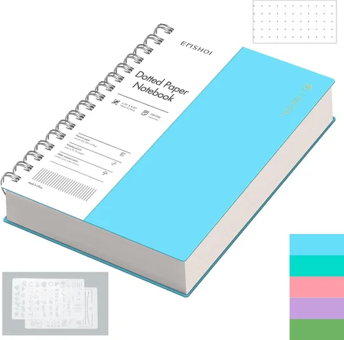 Miniatura 8 de EMSHOI Cuaderno de espiral A4, diario punteado de viñetas, 11.2" X 8.27", 300 páginas/150 hojas, papel de cuadrícula de puntos de 100gsm, tapa