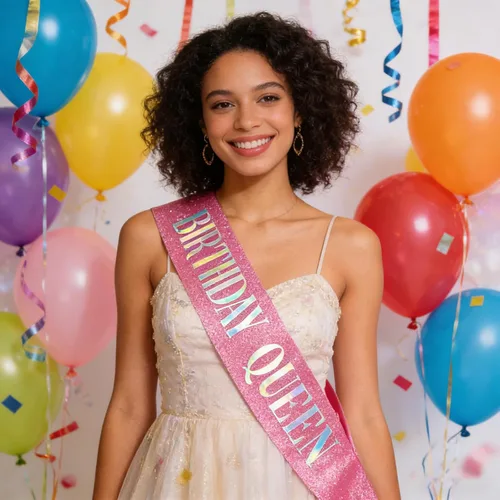Miniatura 2 de Banda de cumpleaños Queen rosa, letras de papel de aluminio deslumbrante con purpurina para mujeres 21, 30, 40, 50, 60, regalos divertidos