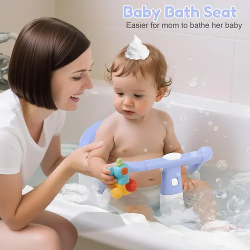 Miniatura 2 de Asiento de baño para bebés de 6 meses en adelante sentados, silla de baño antideslizante con ventosa, seguro y cómodo asiento de baño infantil Azul