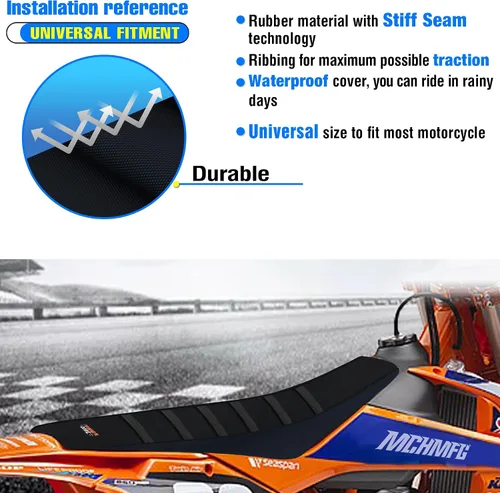 Miniatura 5 de Funda universal para asiento de motocicleta, agarre de goma antideslizante a rayas, costura suave para CRF WR WRF RMZ YZF SXF EXC EXC XC SX CR KLX