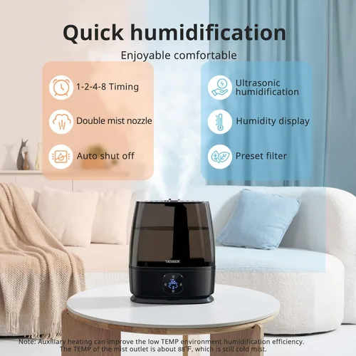 Miniatura 4 de Humidificadores para dormitorio y hogar, humidificador de aire de niebla fría y cálida de 6 L para habitación grande, guardería, 50 horas, fácil