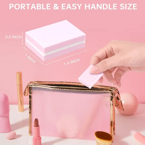 Miniatura 4 de Mini bloques de pulidor de uñas, grano 100/180, bloque esponja para pulir y lijar, lima, herramientas de manicura a granel, 50 unidades (rosa)