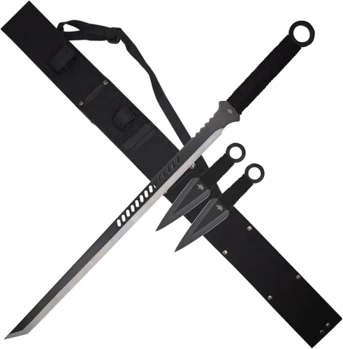 Espada de fantasía y dos cuchillos de lanzamiento