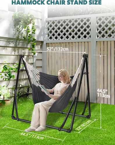 Miniatura 4 de Anyoo Hamaca y silla oscilante 2 en 1 con soporte de acero plegable y funda de transporte, portátil y ajustable, fácil de instalar para exteriores