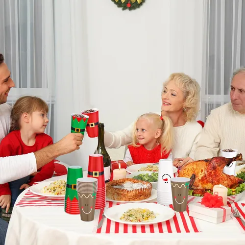 Miniatura 6 de Bokon 100 Piezas Vasos de Navidad de 16 oz de Plástico Desechables de Papá Noel Vasos con Diseños de Cinturón de Papá Noel Muñeco de Nieve Alce