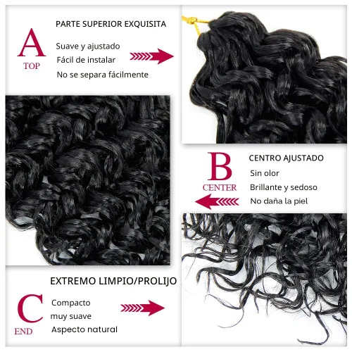 Miniatura 4 de 8 Paquetes de Pelo Rizado con Ganchillo GoGo para Mujeres Negras, Cabello Ondulado Profundo, Extensiones de Cabello Sintético con Trenzas Bohémicas